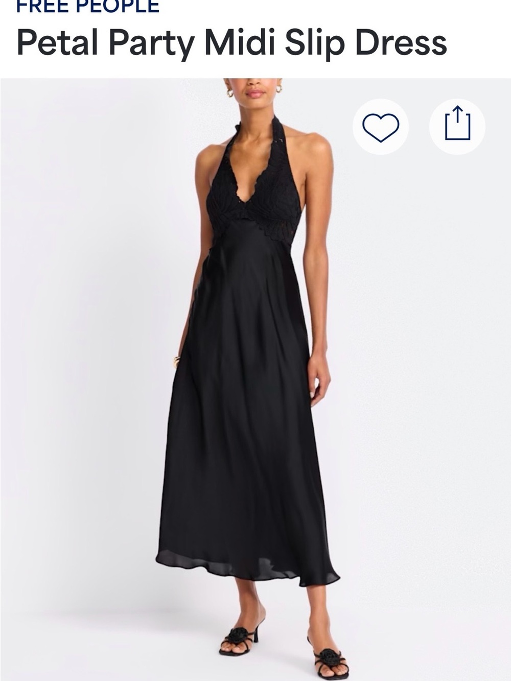 Brand New Free People Black Halter Petal Lace Midi Slip Dress